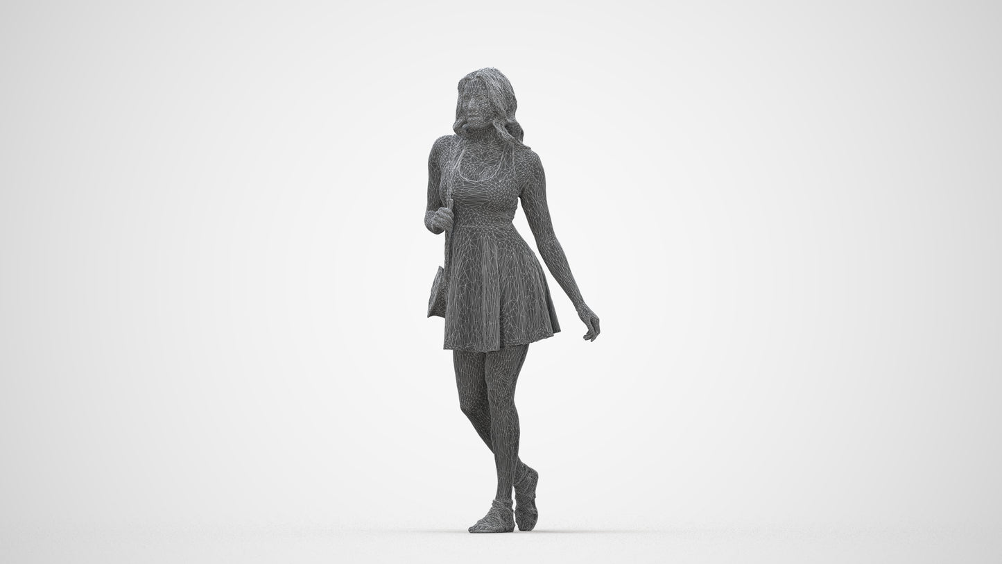 scanned 3D woman walking, photogrammetry people for Enscape and V-Ray, wireframe back view