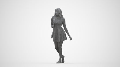 scanned 3D woman walking, photogrammetry people for Enscape and V-Ray, wireframe back view