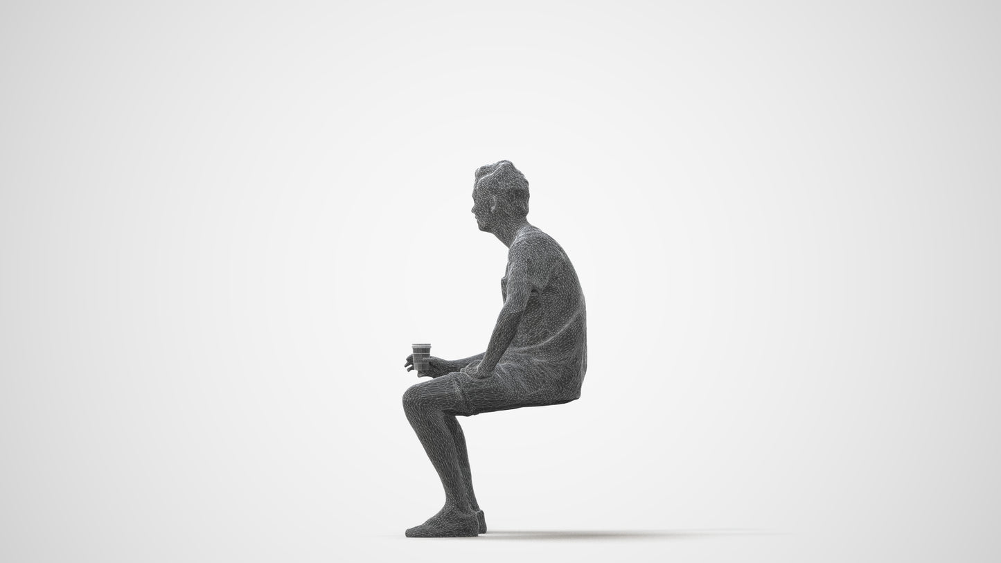 realistic 3D man casual sitting, scanned archviz people for Blender and 3ds Max, square thumbnail