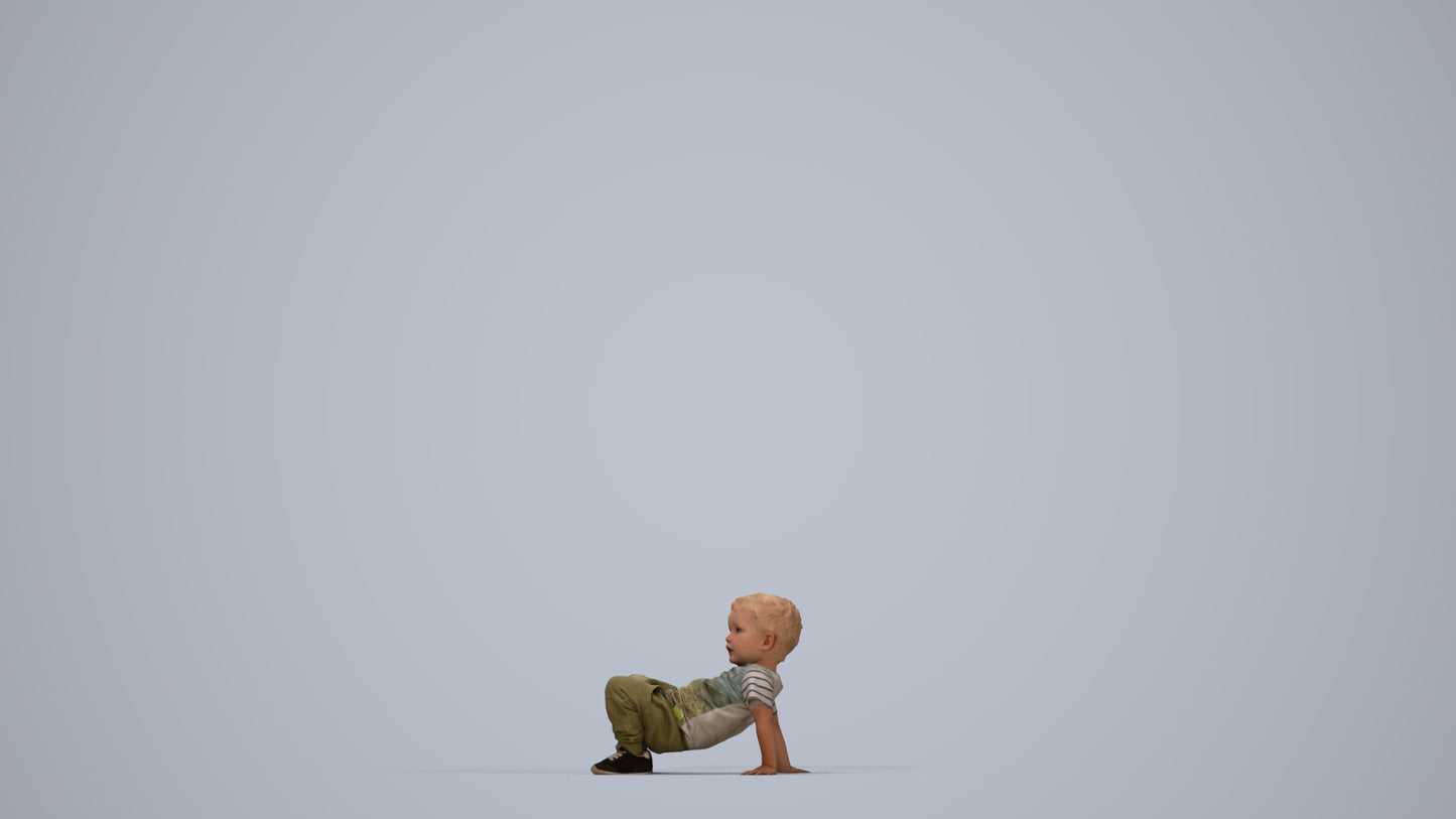 realistic 3D human boy casual kids, archviz people FBX OBJ for Blender, top-down view render