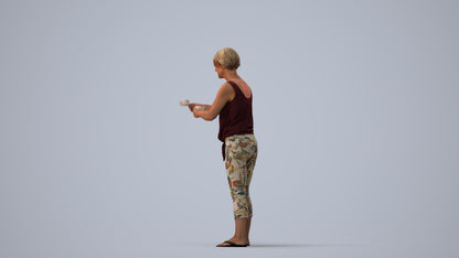 scanned 3D senior woman casual standing, photogrammetry people for Enscape and V-Ray, three-quarter view render