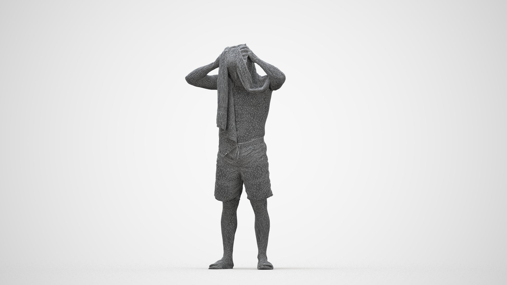 3D scanned man pool sport, photorealistic archviz people for Enscape and SketchUp, wireframe back view