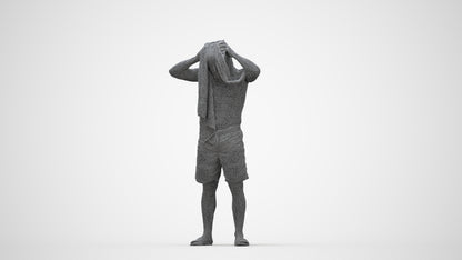 3D scanned man pool sport, photorealistic archviz people for Enscape and SketchUp, wireframe back view