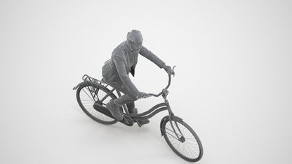 photogrammetry 3D senior woman business cycling, realistic human model archviz FBX, wireframe three-quarter view