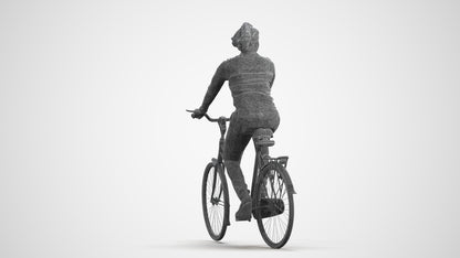 realistic 3D woman casual cycling, scanned archviz people for Blender and 3ds Max, wireframe front view