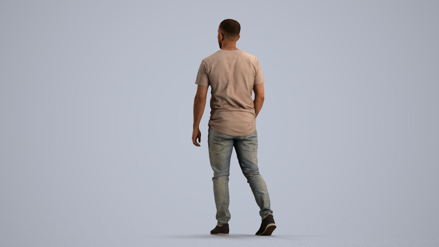 scanned 3D man casual walking, photogrammetry people for Enscape and V-Ray, front view render