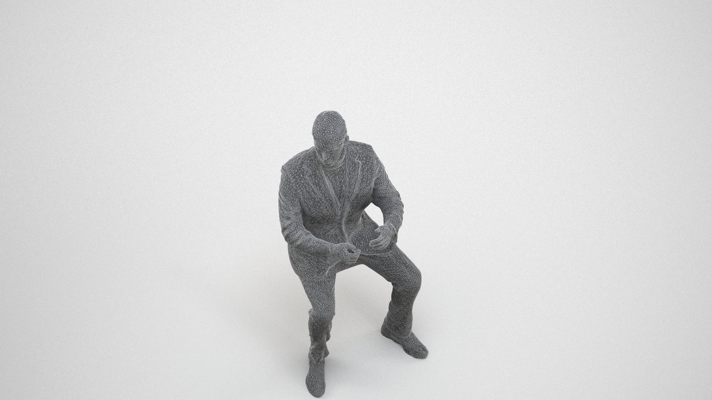 realistic 3D man business, scanned archviz people for Blender and 3ds Max, wireframe three-quarter view