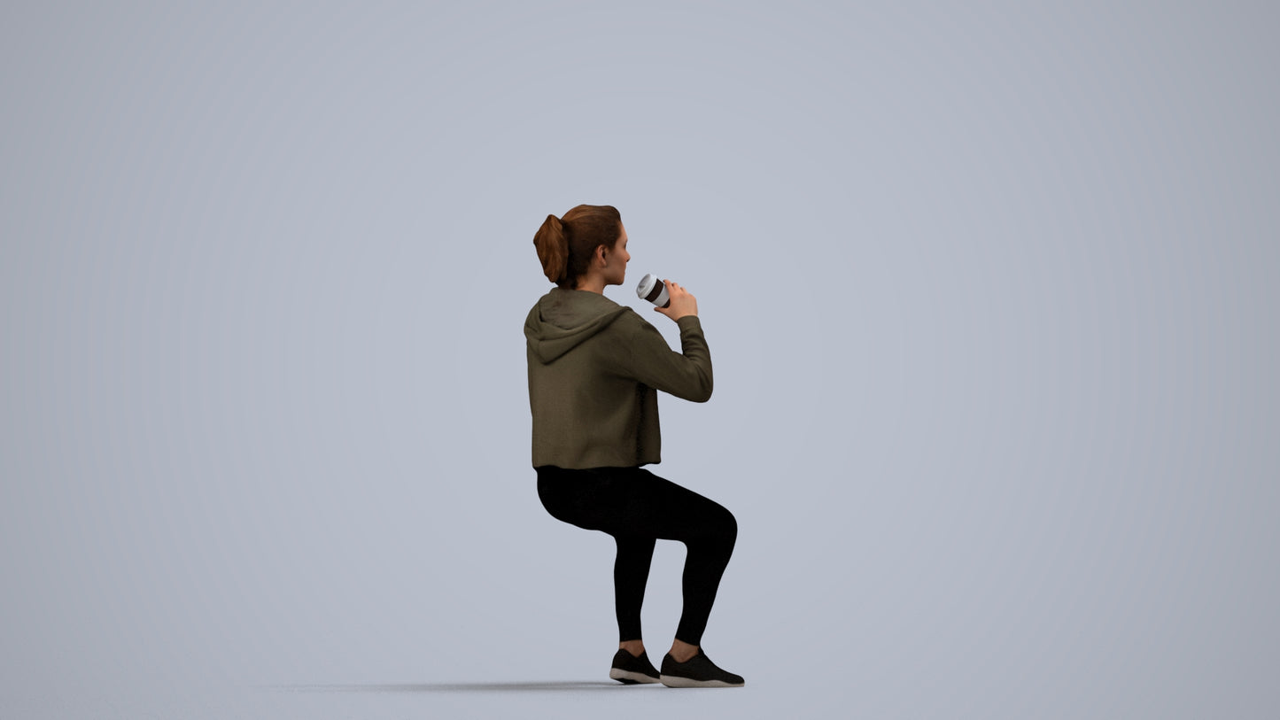 realistic 3D human woman sport, archviz people FBX OBJ for Blender, side view render