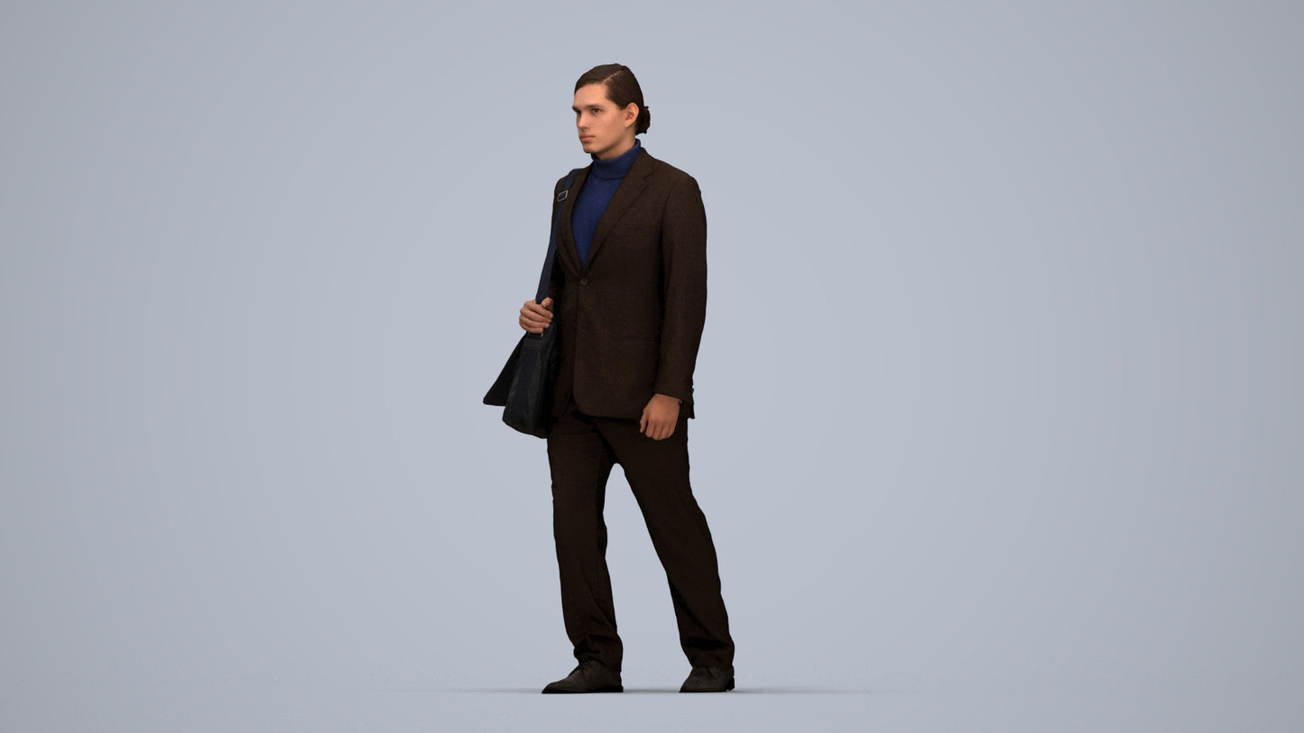 realistic 3D human man business walking, archviz people FBX OBJ for Blender, top-down view render