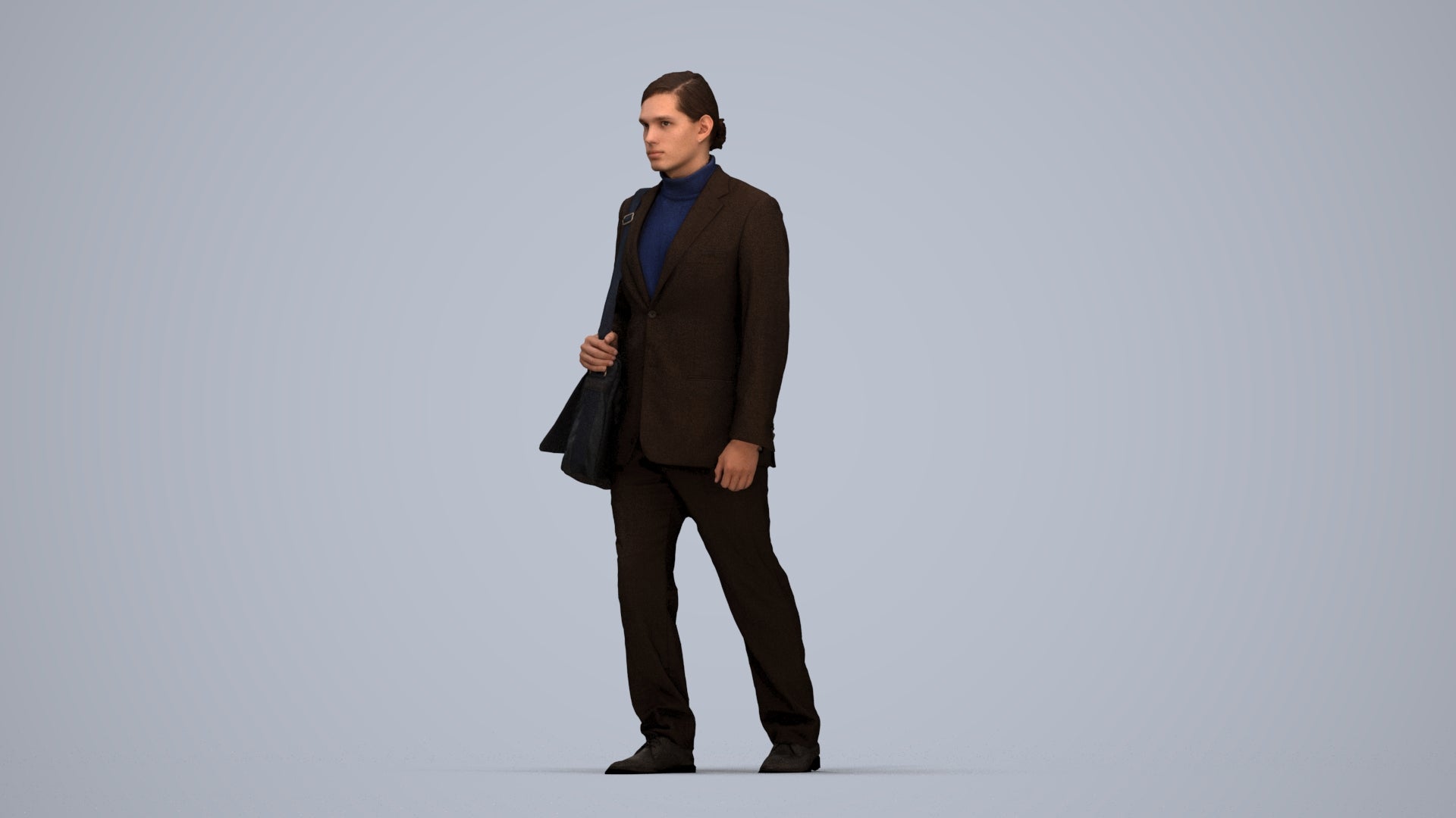 realistic 3D human man business walking, archviz people FBX OBJ for Blender, top-down view render