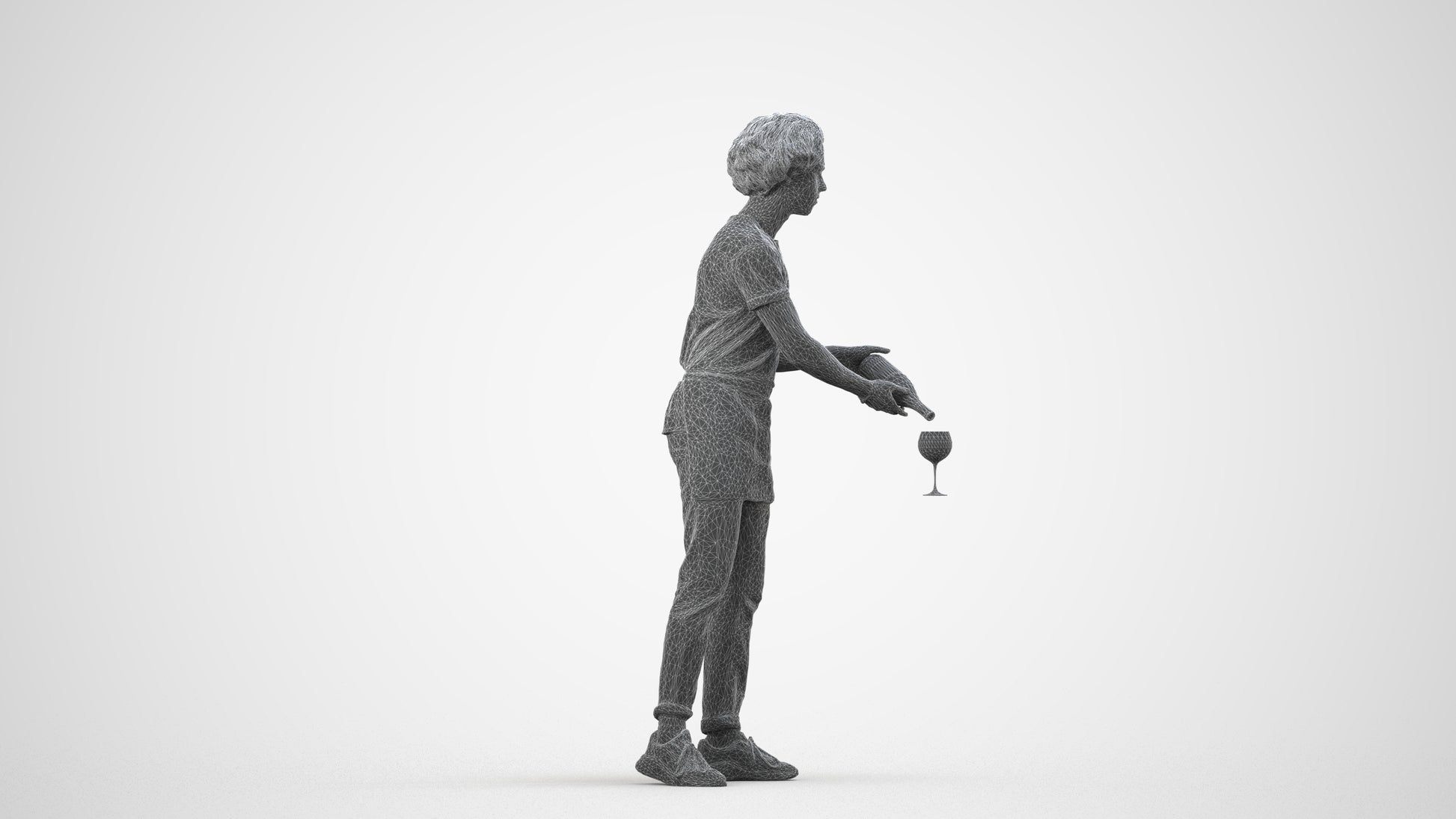 realistic 3D human man hospitality, archviz people FBX OBJ for Blender, wireframe side view