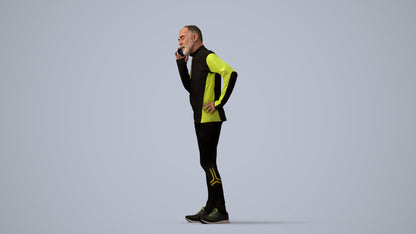 3D human model senior man sport, photogrammetry scanned person for archviz, three-quarter view render