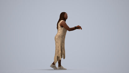 realistic 3D human woman casual standing, archviz people FBX OBJ for Blender, side view render