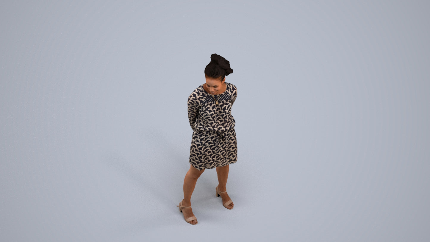 3D people model woman casual standing, scanned human for 3ds Max rendering, back view render