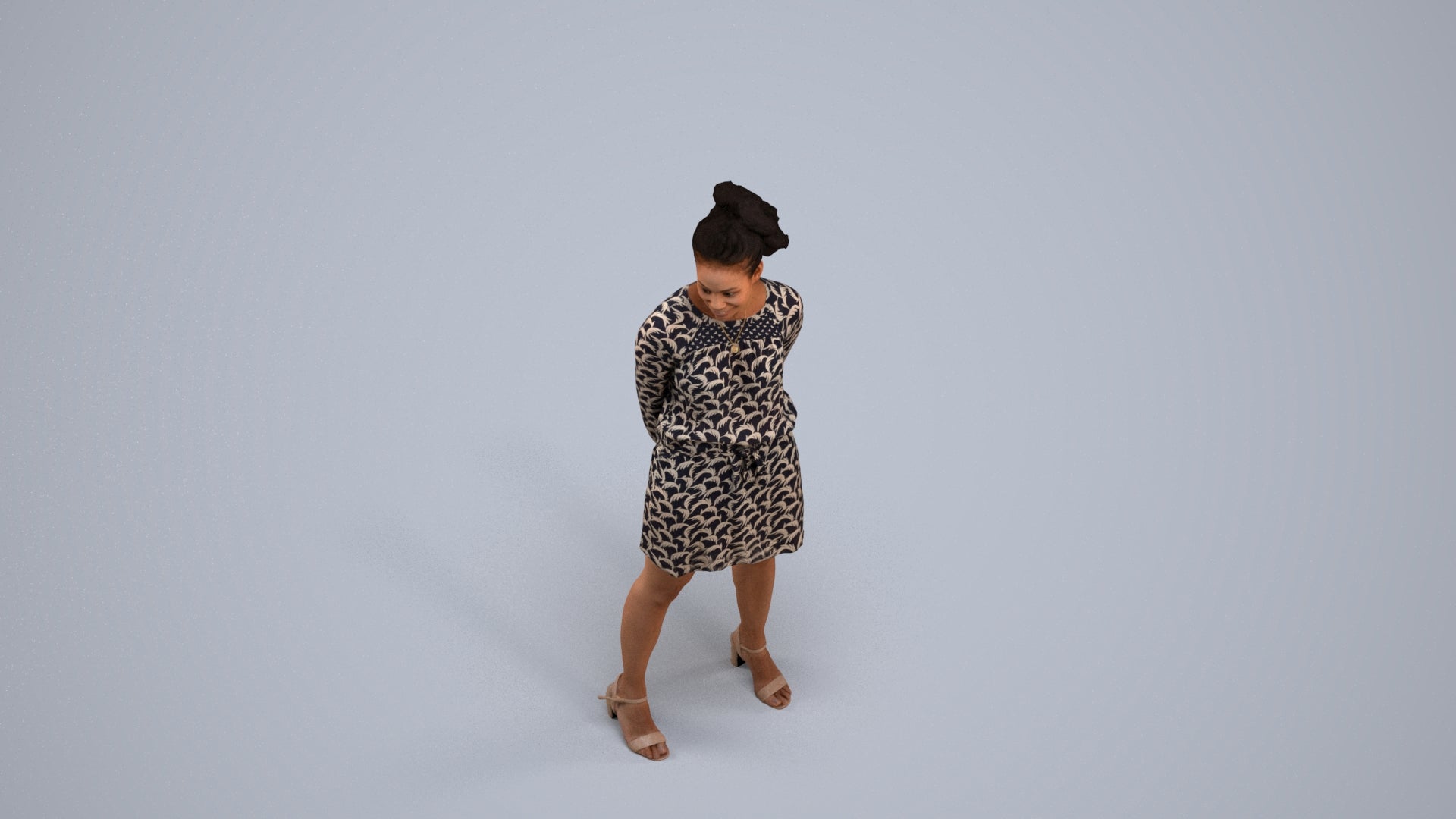 3D people model woman casual standing, scanned human for 3ds Max rendering, back view render