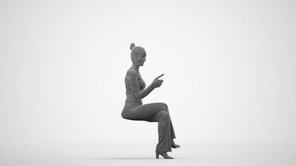 photogrammetry 3D woman casual sitting, realistic human model archviz FBX, wireframe side view