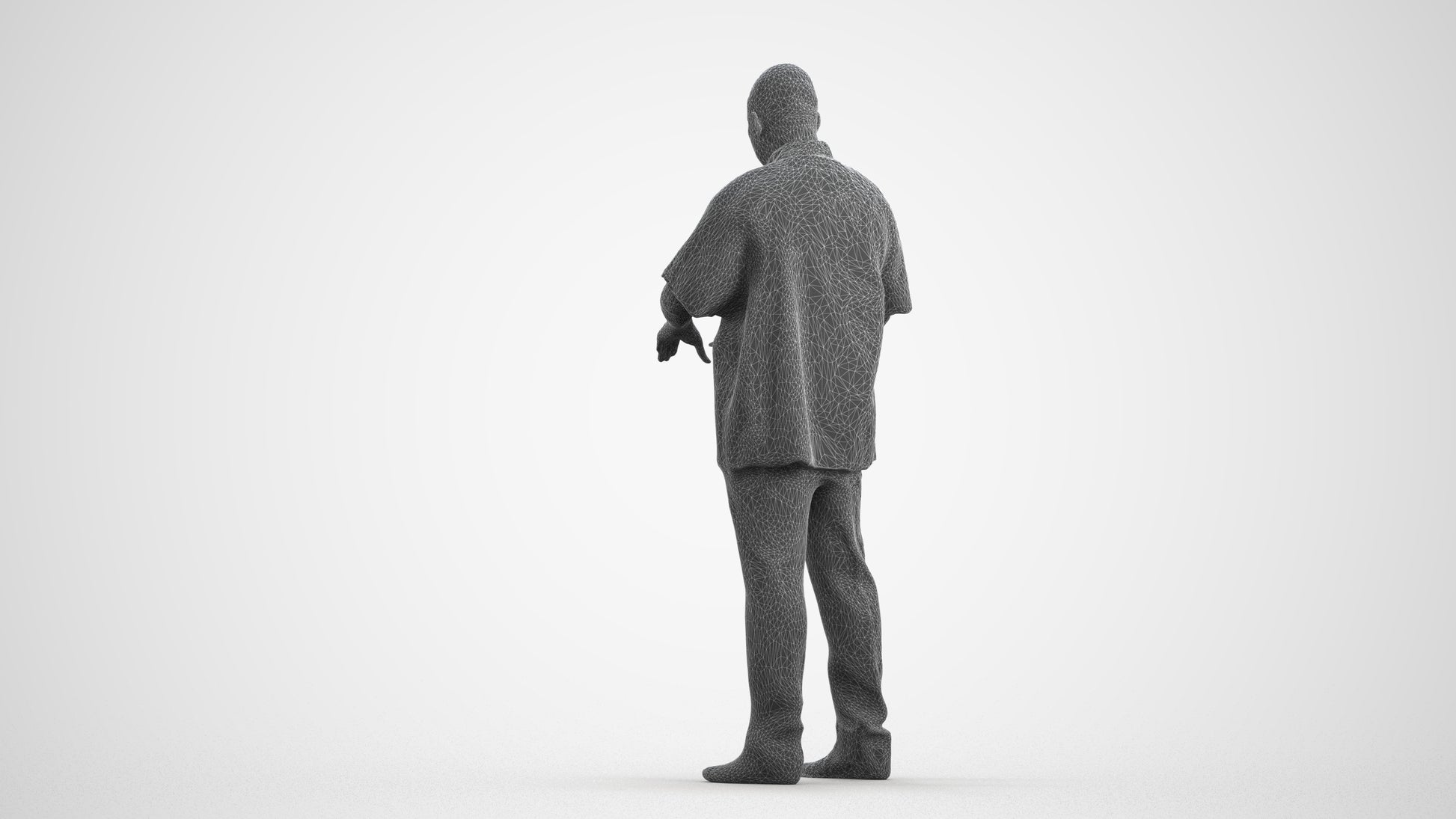 3D scanned man hospitality, photorealistic archviz people for Enscape and SketchUp, wireframe front view