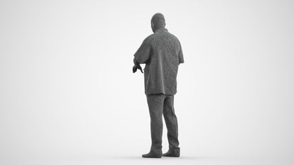 3D scanned man hospitality, photorealistic archviz people for Enscape and SketchUp, wireframe front view