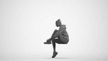 3D people model woman casual sitting, scanned human for 3ds Max rendering, wireframe front view