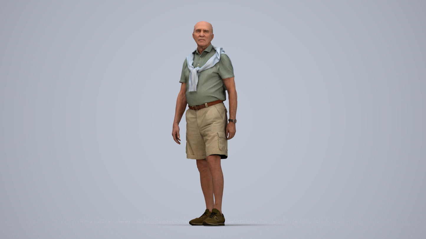 3D scanned senior man standing casual, photorealistic archviz people for Enscape and SketchUp, top-down view render
