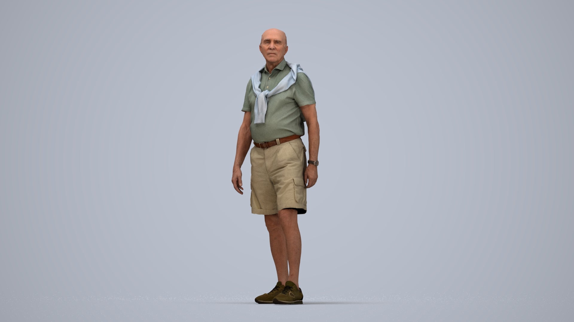 3D scanned senior man standing casual, photorealistic archviz people for Enscape and SketchUp, top-down view render