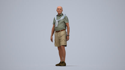 3D scanned senior man standing casual, photorealistic archviz people for Enscape and SketchUp, top-down view render