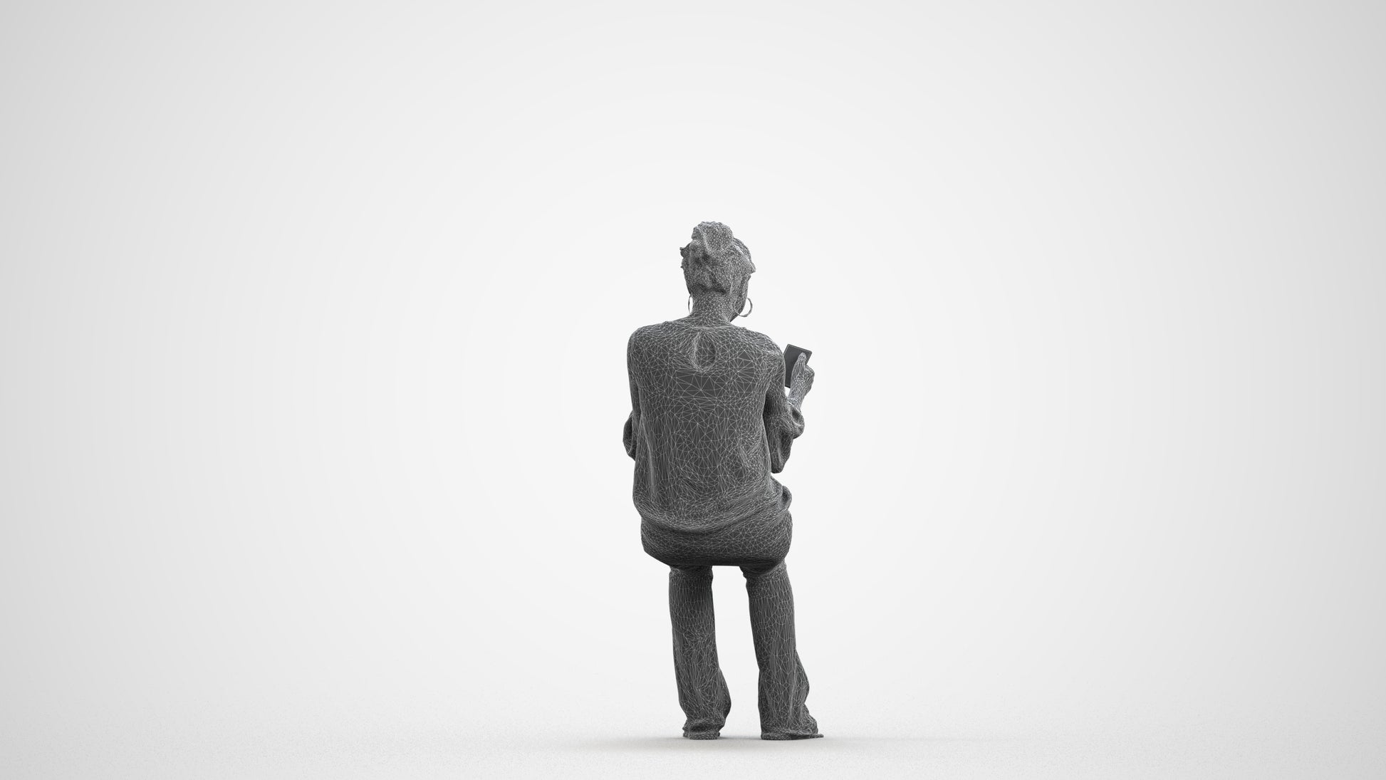 realistic 3D woman casual sitting, scanned archviz people for Blender and 3ds Max, wireframe front view