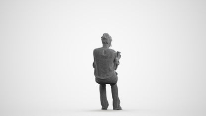 realistic 3D woman casual sitting, scanned archviz people for Blender and 3ds Max, wireframe front view