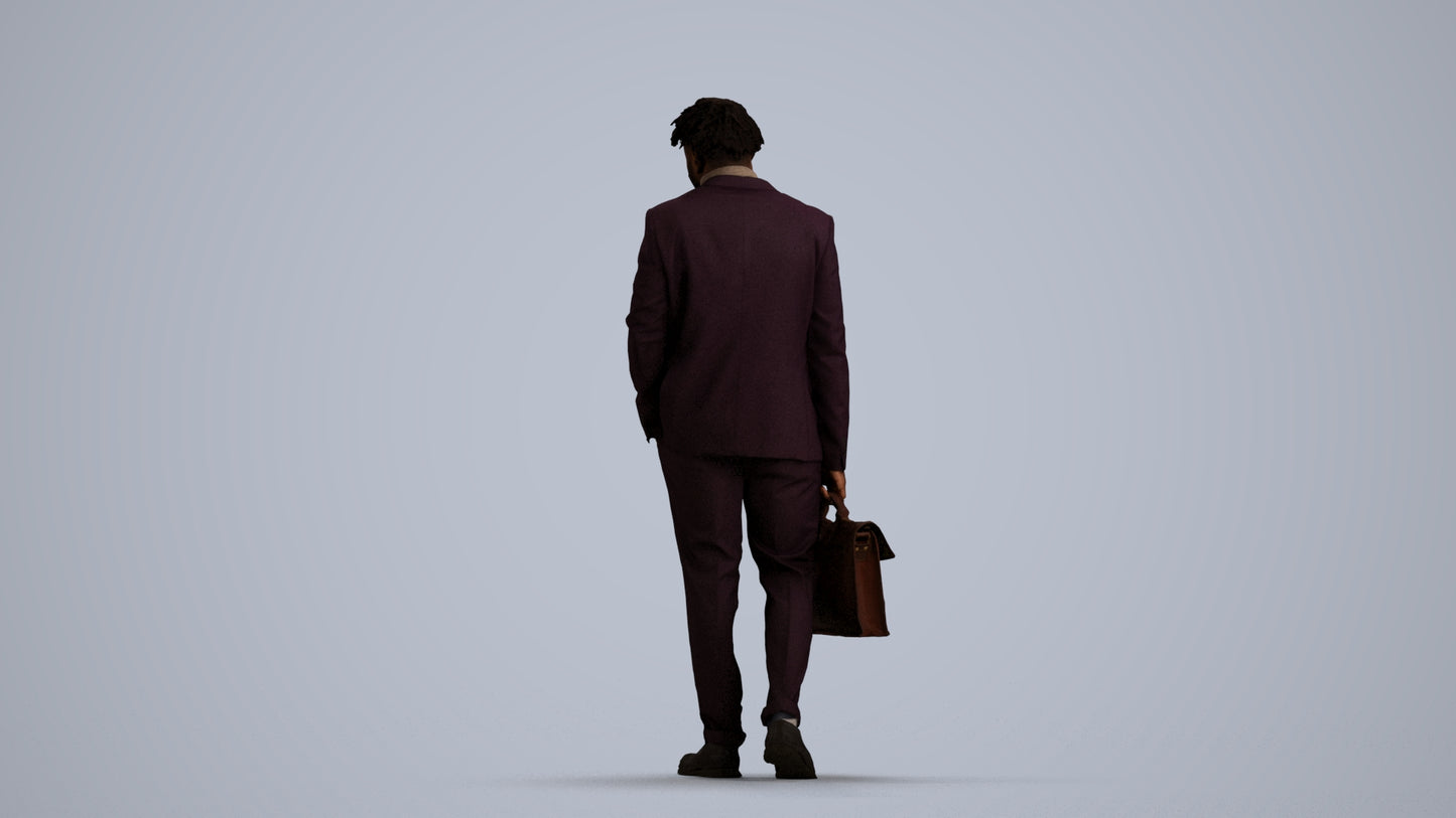 photogrammetry 3D man business walking, realistic human model archviz FBX, front view render