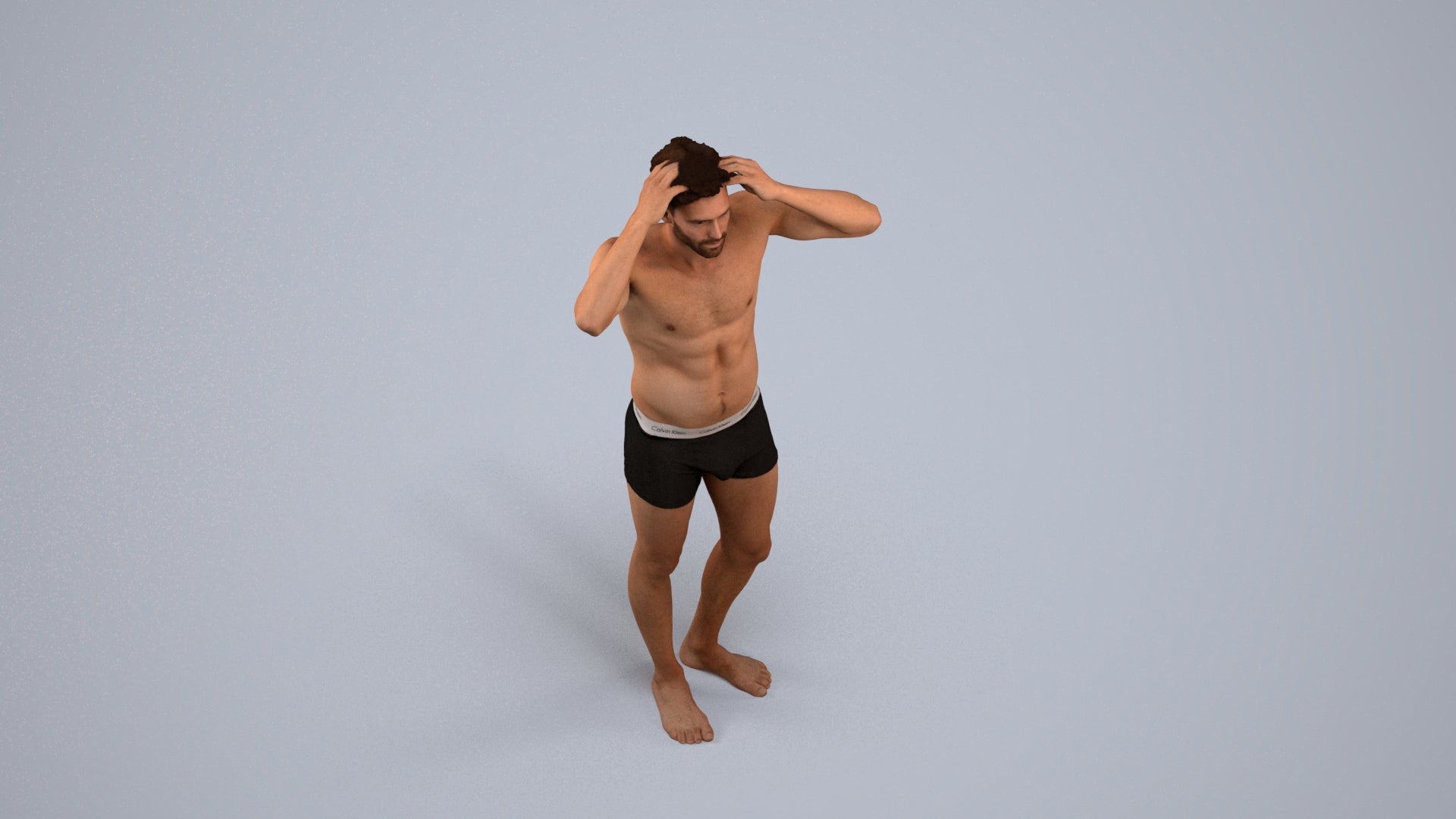 scanned 3D man bathroom, photogrammetry people for Enscape and V-Ray, back view render