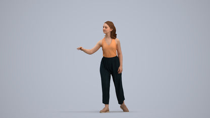 3D human model girl casual door, photogrammetry scanned person for archviz, standing pose render