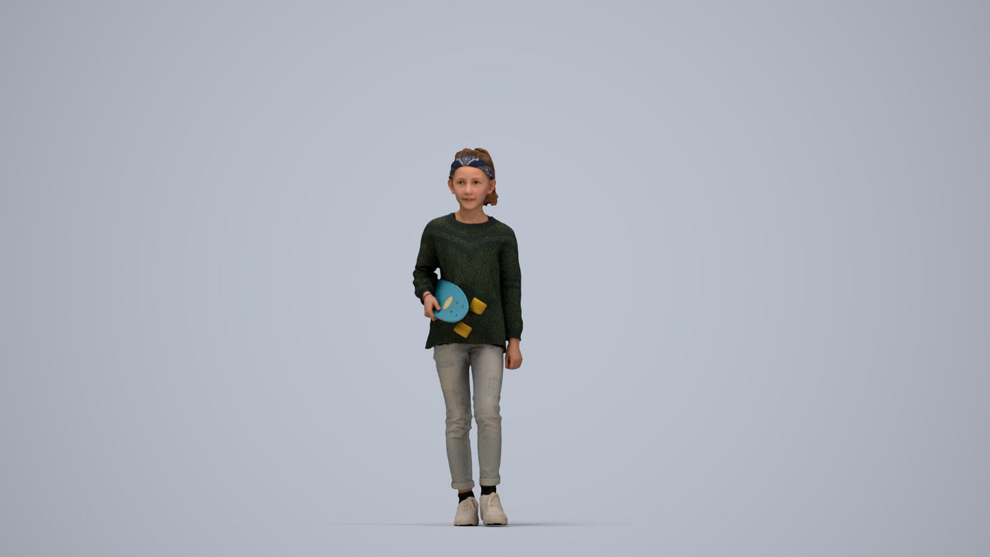realistic 3D girl casual kids, scanned archviz people for Blender and 3ds Max, top-down view render
