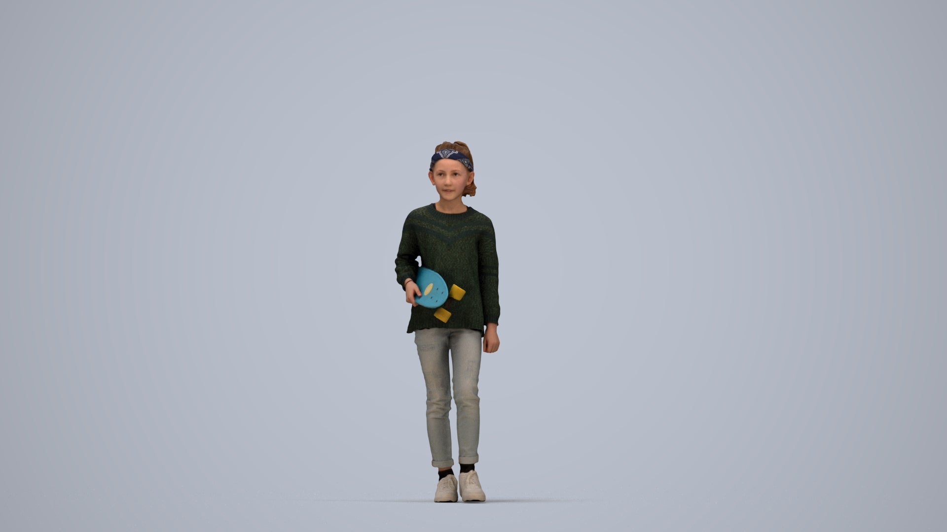 realistic 3D girl casual kids, scanned archviz people for Blender and 3ds Max, top-down view render