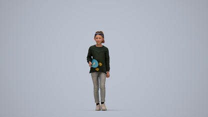 realistic 3D girl casual kids, scanned archviz people for Blender and 3ds Max, top-down view render