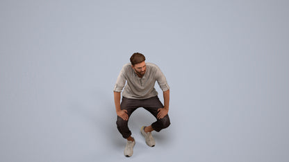 3D human model man casual sitting, photogrammetry scanned person for archviz, back view render
