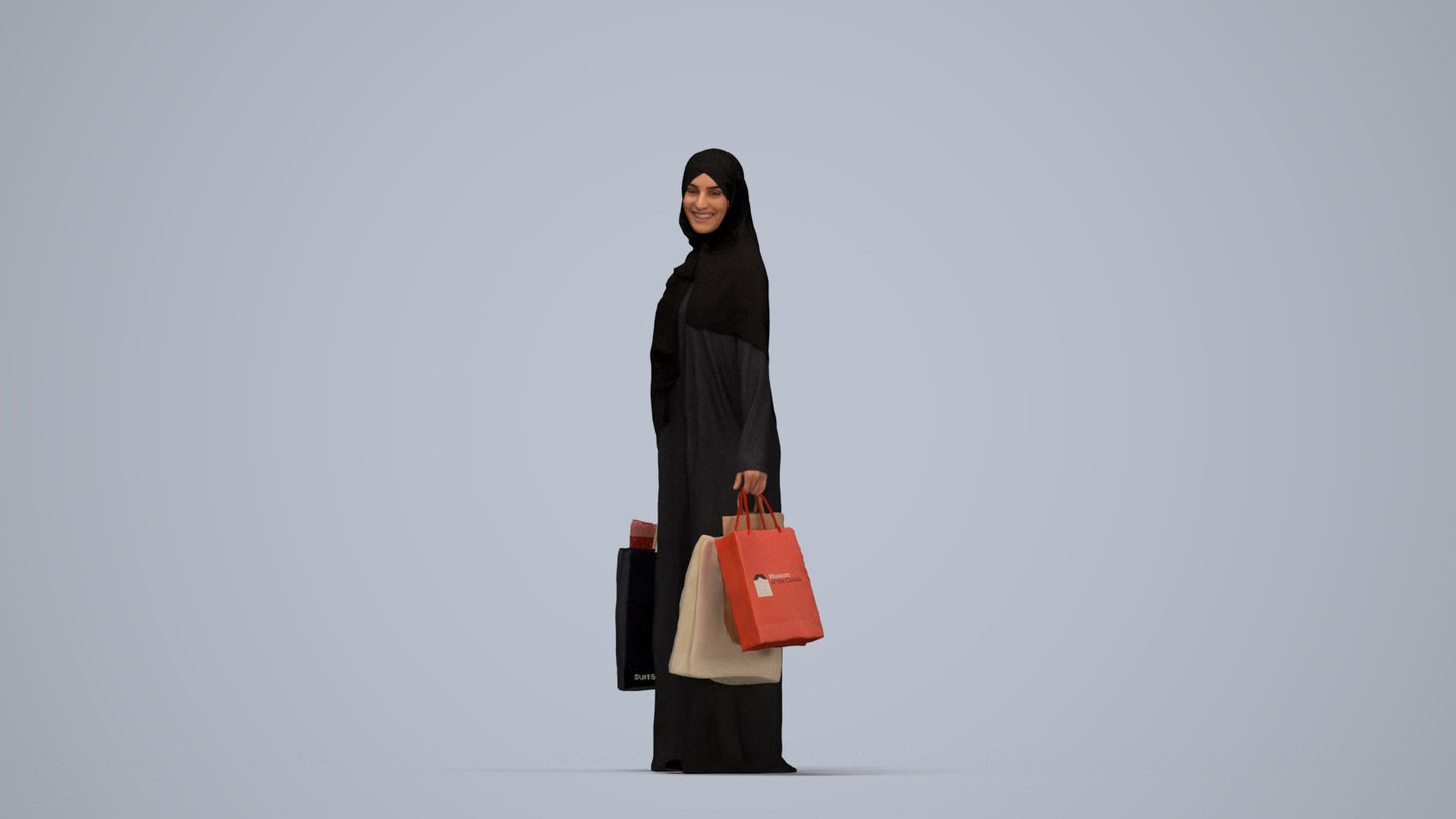 realistic 3D people woman casual shopping, render-ready for V-Ray and Corona, FBX OBJ, top-down view render