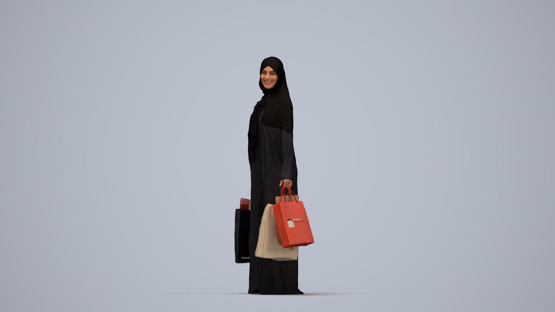 realistic 3D people woman casual shopping, render-ready for V-Ray and Corona, FBX OBJ, top-down view render
