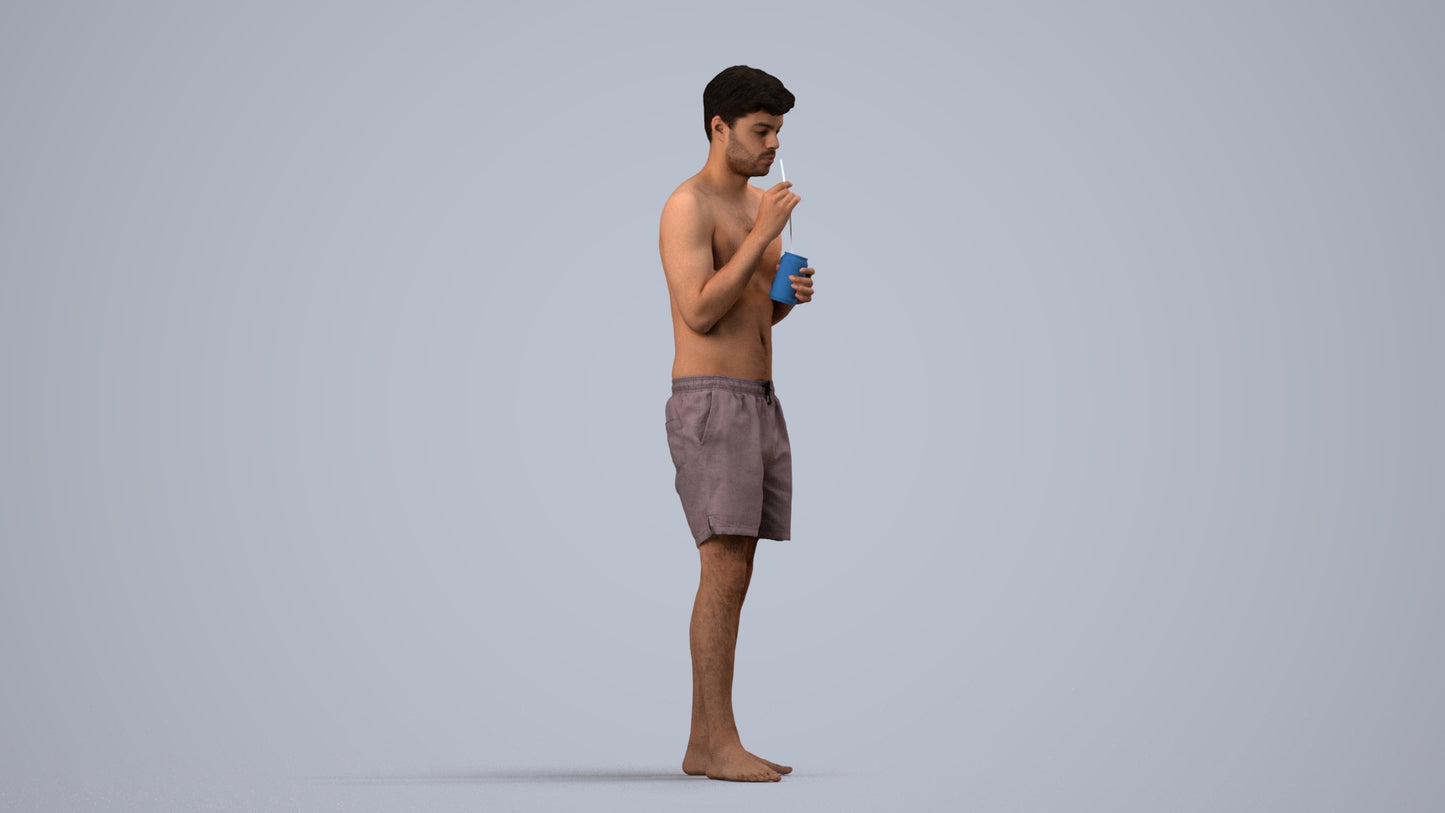 realistic 3D man sport pool, scanned archviz people for Blender and 3ds Max, side view render