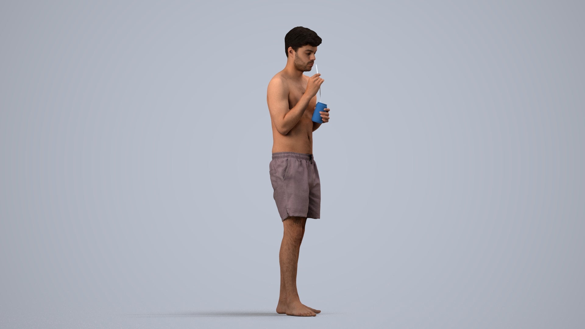 realistic 3D man sport pool, scanned archviz people for Blender and 3ds Max, side view render