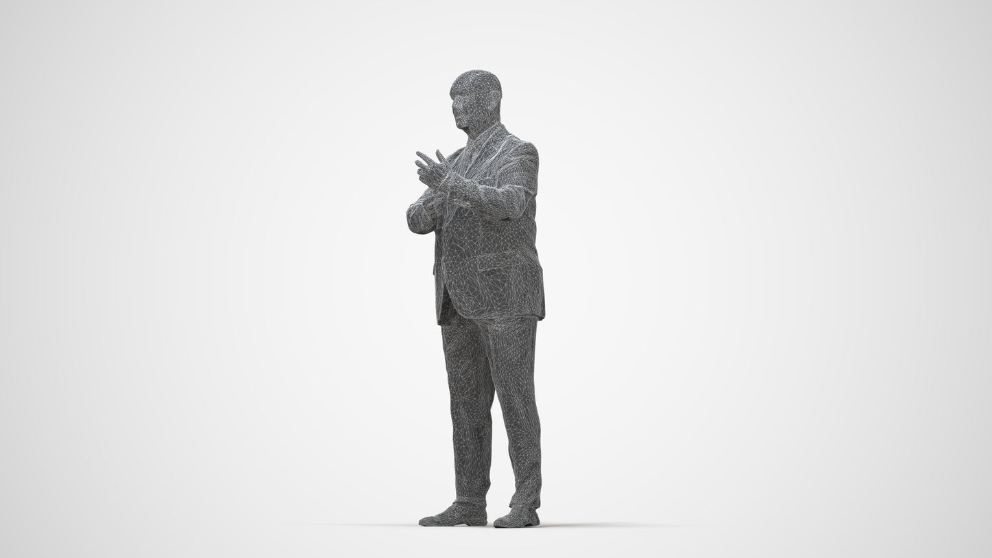 scanned 3D senior man business, photogrammetry people for Enscape and V-Ray, wireframe back view