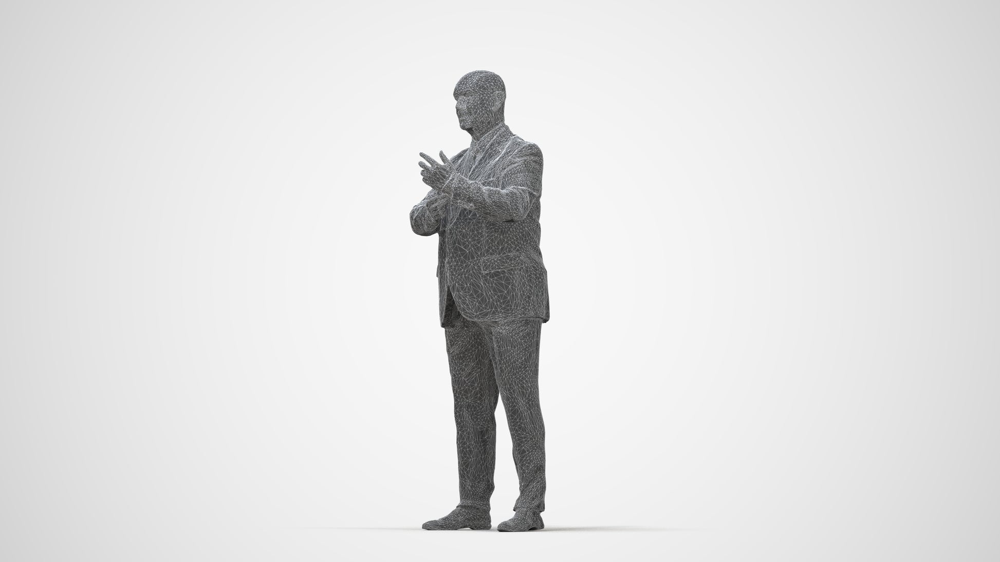 scanned 3D senior man business, photogrammetry people for Enscape and V-Ray, wireframe back view