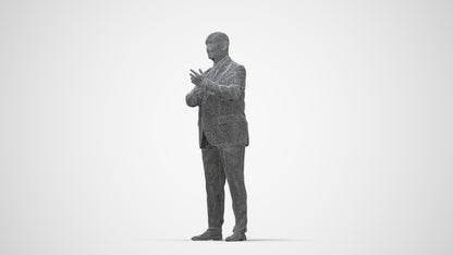 scanned 3D senior man business, photogrammetry people for Enscape and V-Ray, wireframe back view