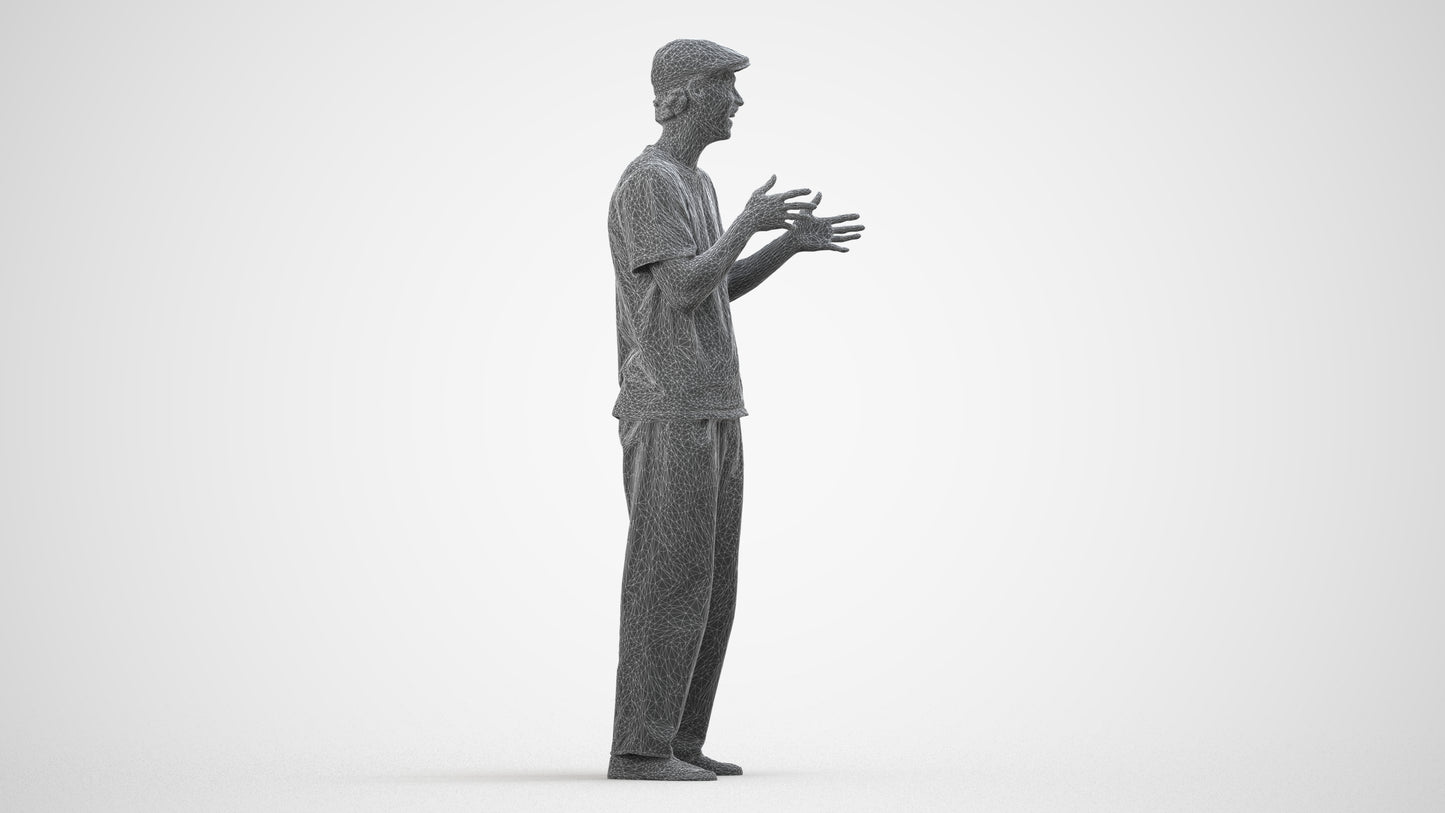 scanned 3D man casual standing, photogrammetry people for Enscape and V-Ray, wireframe side view
