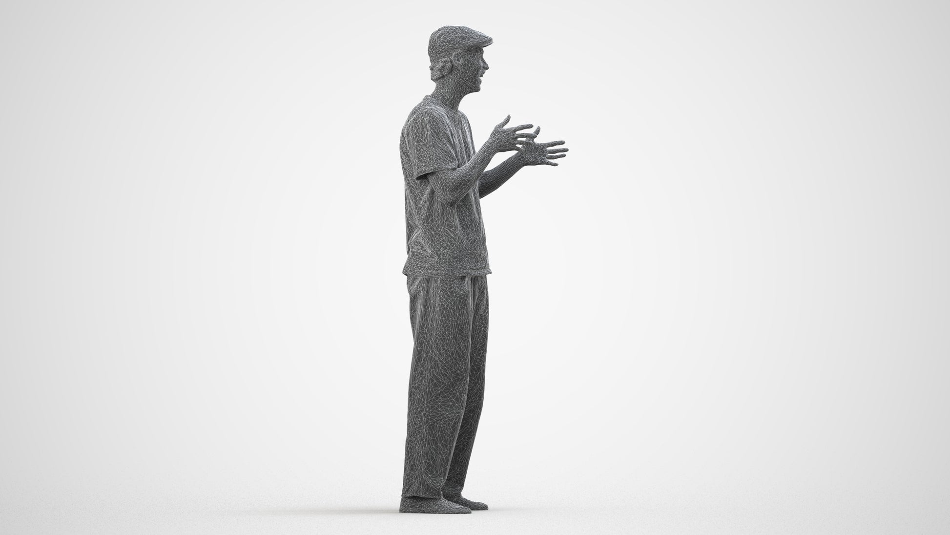 scanned 3D man casual standing, photogrammetry people for Enscape and V-Ray, wireframe side view