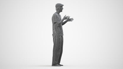 scanned 3D man casual standing, photogrammetry people for Enscape and V-Ray, wireframe side view