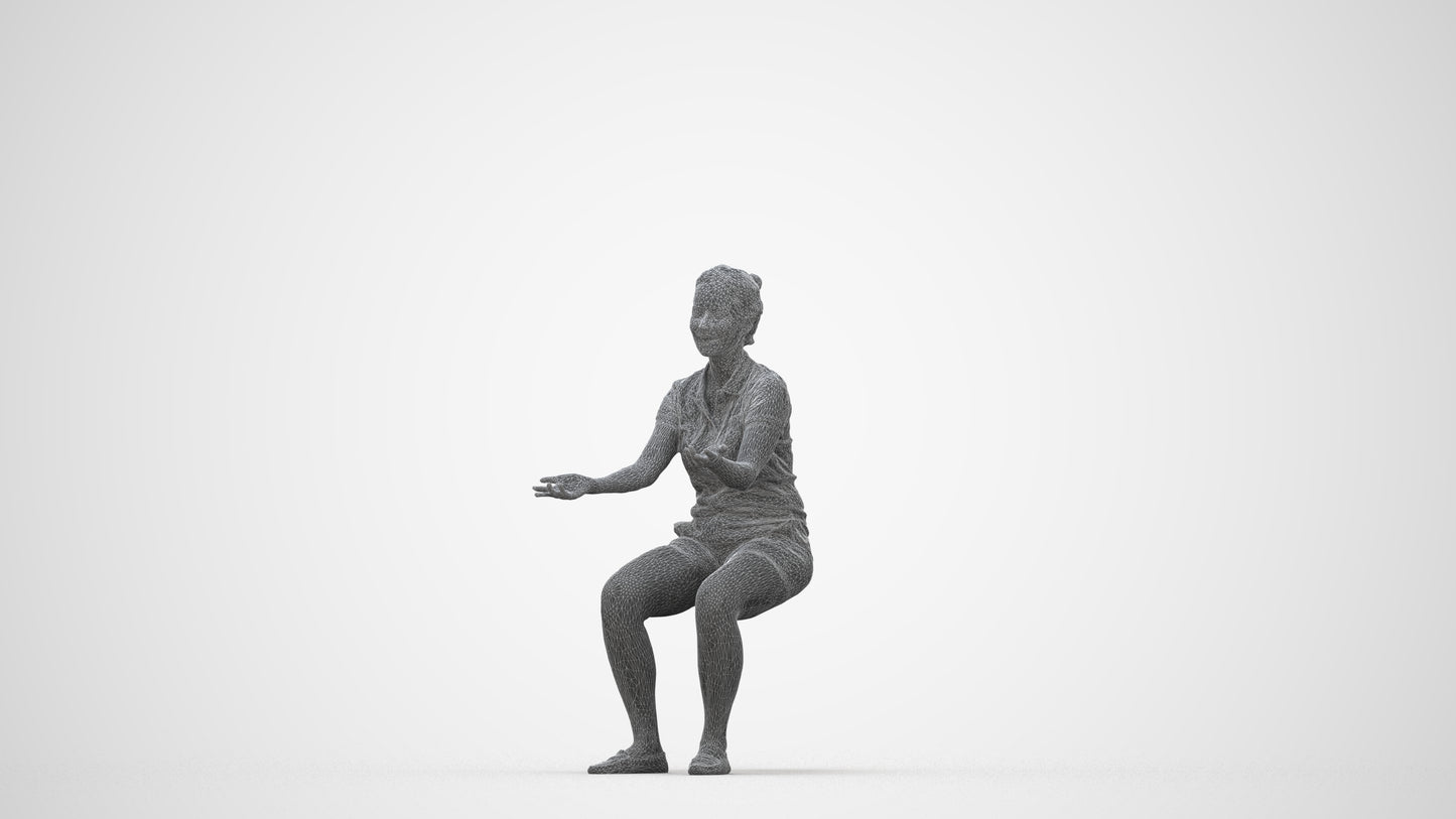 realistic 3D people woman casual sitting, render-ready for V-Ray and Corona, FBX OBJ, wireframe back view