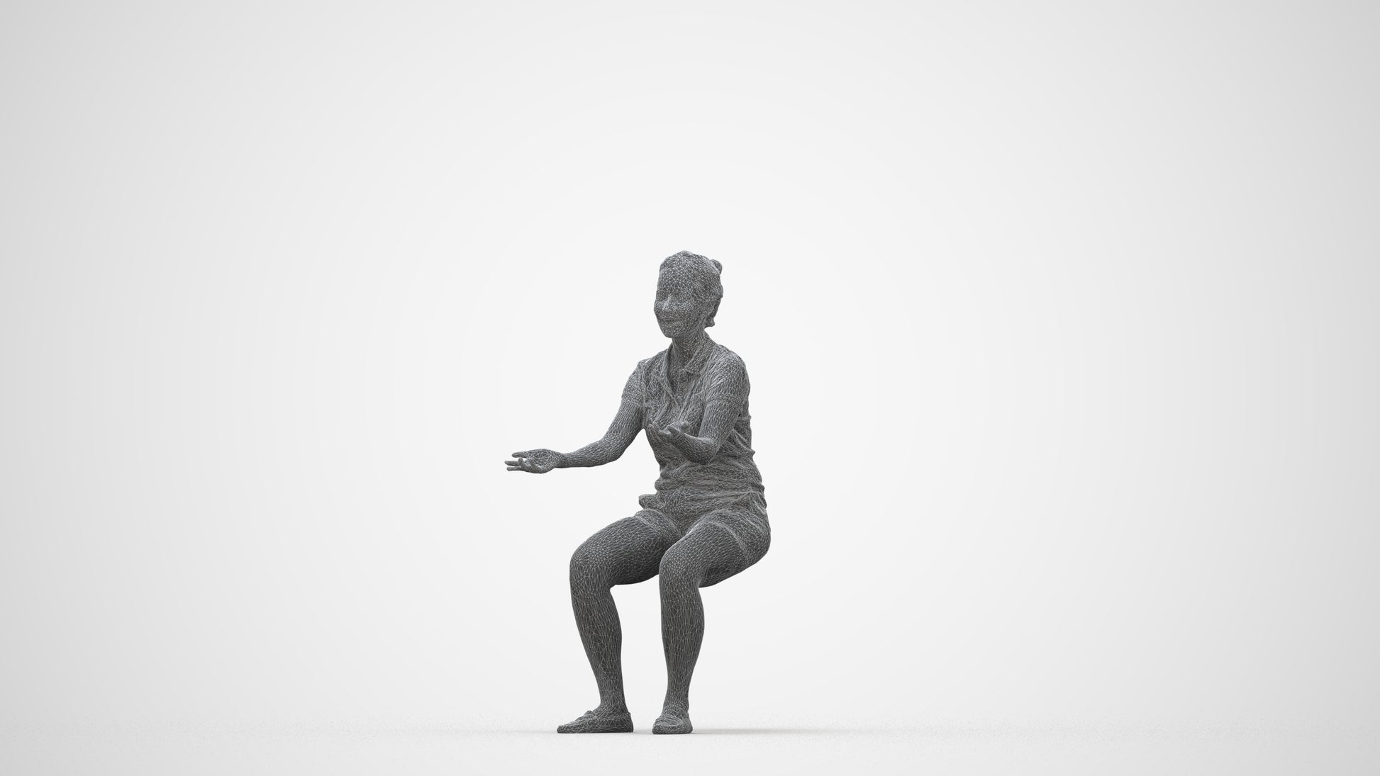 realistic 3D people woman casual sitting, render-ready for V-Ray and Corona, FBX OBJ, wireframe back view