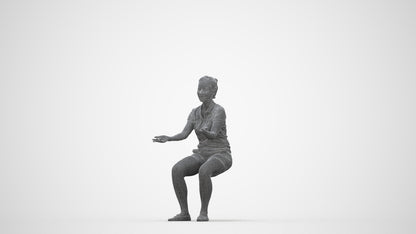 realistic 3D people woman casual sitting, render-ready for V-Ray and Corona, FBX OBJ, wireframe back view