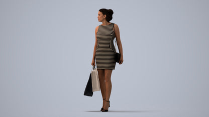 photogrammetry 3D woman casual shopping, realistic human model archviz FBX, three-quarter view render