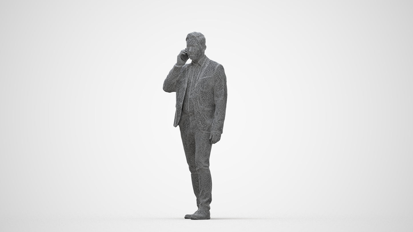 scanned 3D man business, photogrammetry people for Enscape and V-Ray, wireframe back view